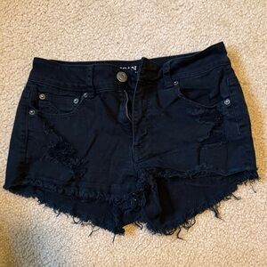 American Eagle Women's Black Stretch Distressed Denim Shorts